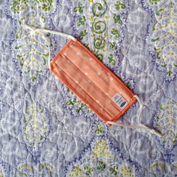 Cotton reusable adult face mask coral organge with white polka dots - Picture 2 of 2